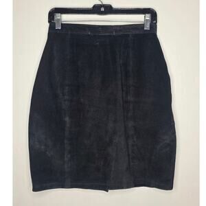 Vintage International Leather black suede leather skirt fully lined - 9 / 10